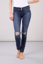 Load image into Gallery viewer, Freddy Regular-rise WR.UP® skinny trousers with pearls and rips-Dark Blue-Fi&Co Boutique
