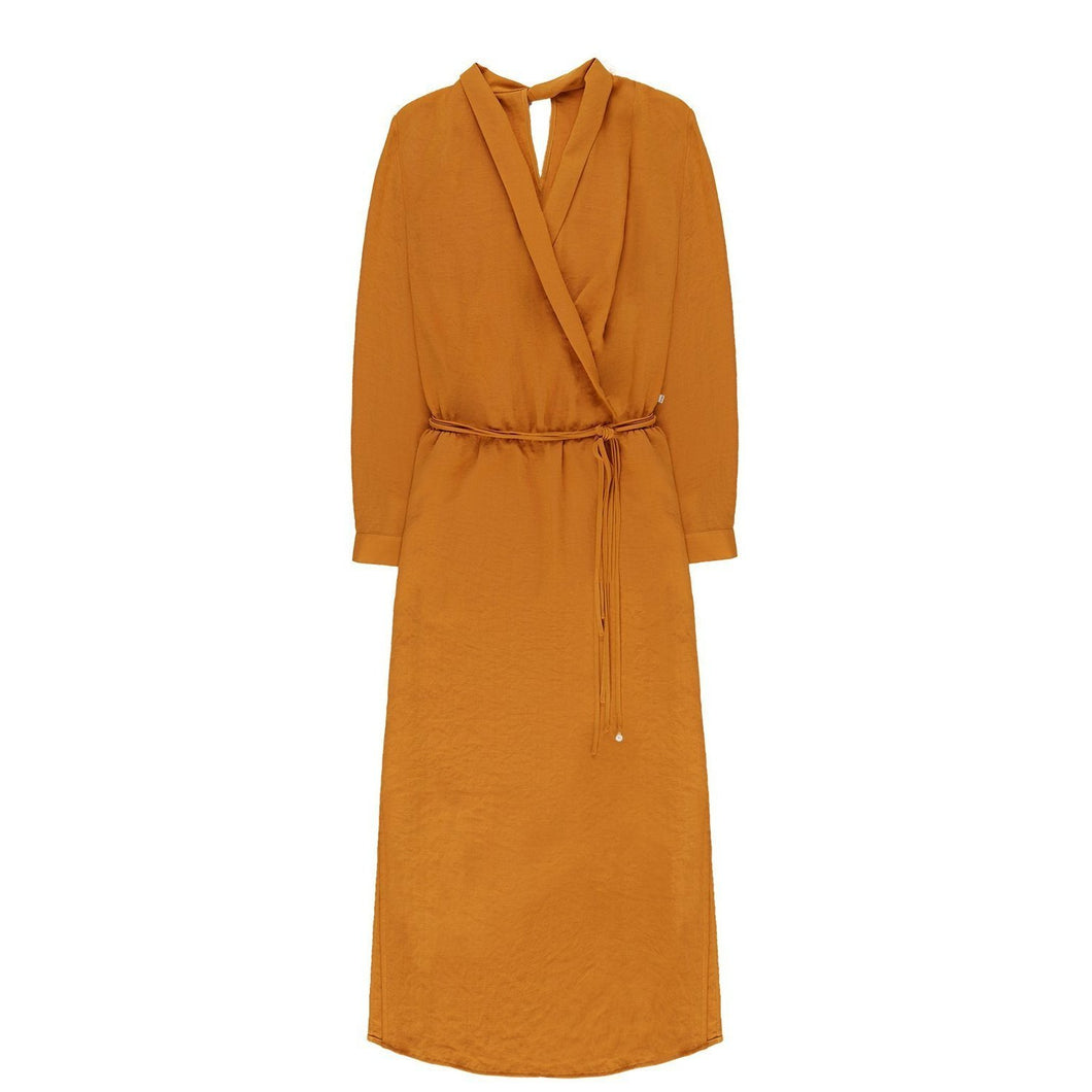 10 FEET Long, feminine dress with drapy wrap around effect-Caramel-Fi&Co Boutique