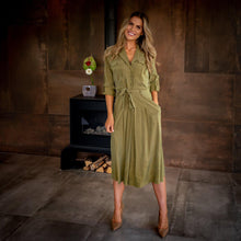 Load image into Gallery viewer, 10 FEET Midi Length Dress in Cupro Stretch Blend-Moss-Fi&amp;Co Boutique
