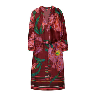 10 FEET Midi Length Dress with Folded-Sleeve Detail and Neck Insert-Marsala-Fi&Co Boutique