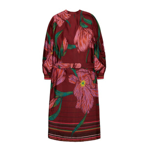 10 FEET Midi Length Dress with Folded-Sleeve Detail and Neck Insert-Marsala-Fi&Co Boutique