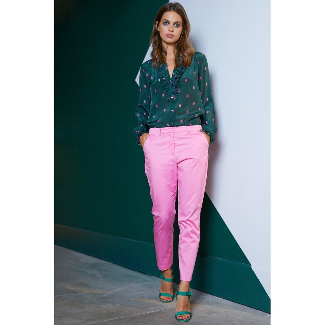 10 FEET Tailored pant in stretch satin with coloured stripe lining-Bubblegum-Fi&Co Boutique