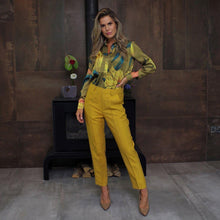 Load image into Gallery viewer, 10 FEET Tailored Pants in Shiny Linen Blend-Ochre-Fi&amp;Co Boutique
