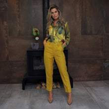 Load image into Gallery viewer, 10 FEET Tailored Pants in Shiny Linen Blend-Ochre-Fi&amp;Co Boutique
