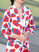 Load image into Gallery viewer, Anonyme Tailored Shawl Blazer with Tulip Print-Red-Fi&amp;Co Boutique
