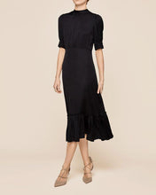 Load image into Gallery viewer, byTimo Satin Midi Flounce Dress-Black-Fi&amp;Co Boutique
