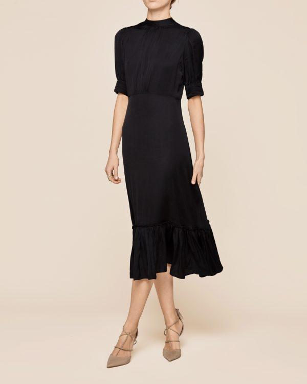 byTimo Satin Midi Flounce Dress-Black-Fi&Co Boutique