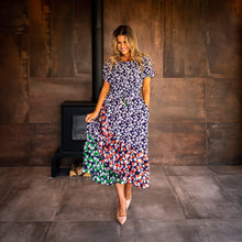 Load image into Gallery viewer, Emily Lovelock Green Purple and Red Floral Tea Dress-Flower-Fi&amp;Co Boutique
