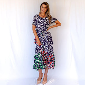 Emily Lovelock Green Purple and Red Floral Tea Dress-Flower-Fi&Co Boutique