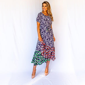 Emily Lovelock Green Purple and Red Floral Tea Dress-Flower-Fi&Co Boutique