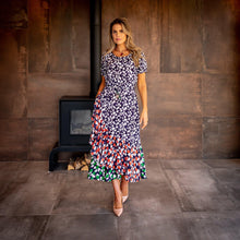 Load image into Gallery viewer, Emily Lovelock Green Purple and Red Floral Tea Dress-Flower-Fi&amp;Co Boutique
