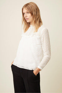 Great Plains Monmarte Embroidered Frill Neck Top-Milk-Fi&Co Boutique