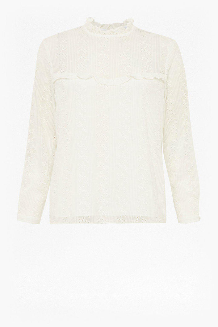 Great Plains Monmarte Embroidered Frill Neck Top-Milk-Fi&Co Boutique