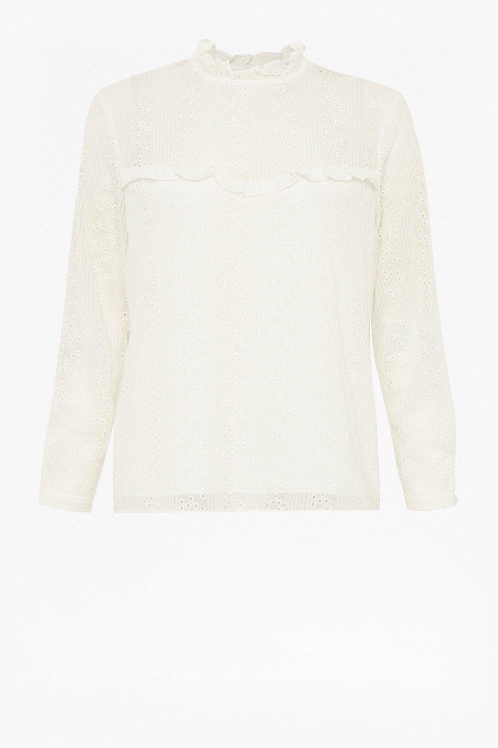 Great Plains Monmarte Embroidered Frill Neck Top-Milk-Fi&Co Boutique