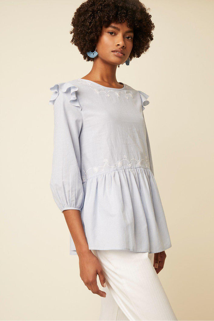 Great Plains Sole Embroidery Top-Blue/Milk-Fi&Co Boutique