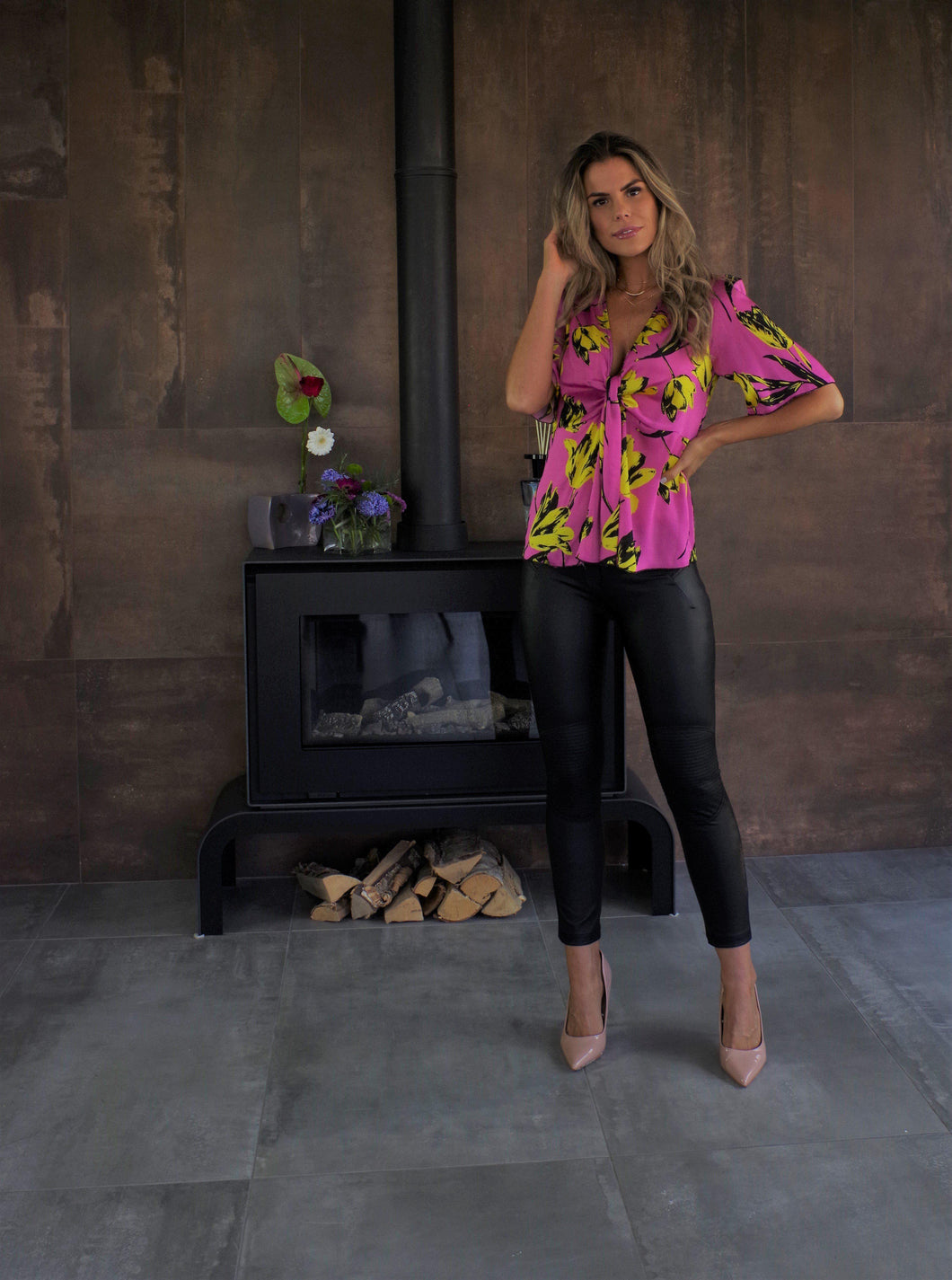 Hanita Pink Floral Top-Fuchsia Floral-Fi&Co Boutique