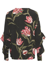 Load image into Gallery viewer, Soaked in Luxury Tatum Blouse-Black Tulip Print-Fi&amp;Co Boutique
