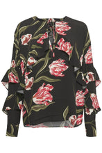 Load image into Gallery viewer, Soaked in Luxury Tatum Blouse-Black Tulip Print-Fi&amp;Co Boutique
