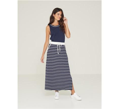 Yerse Long Skirt with Elastic Waistband-Navy-Fi&Co Boutique