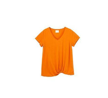 Load image into Gallery viewer, Yerse Short Sleeve T-shirt with V-neck and Knot at Bottom-Saffron-Fi&amp;Co Boutique
