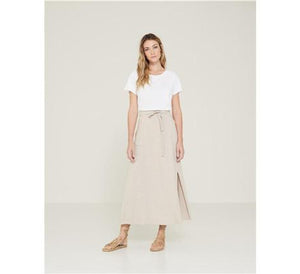 Yerse Slub-Cotton Skirt-Stone-Fi&Co Boutique