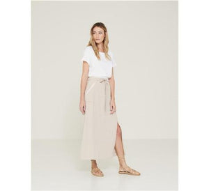 Yerse Slub-Cotton Skirt-Stone-Fi&Co Boutique