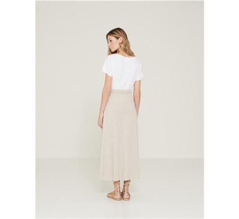 Yerse Slub-Cotton Skirt-Stone-Fi&Co Boutique